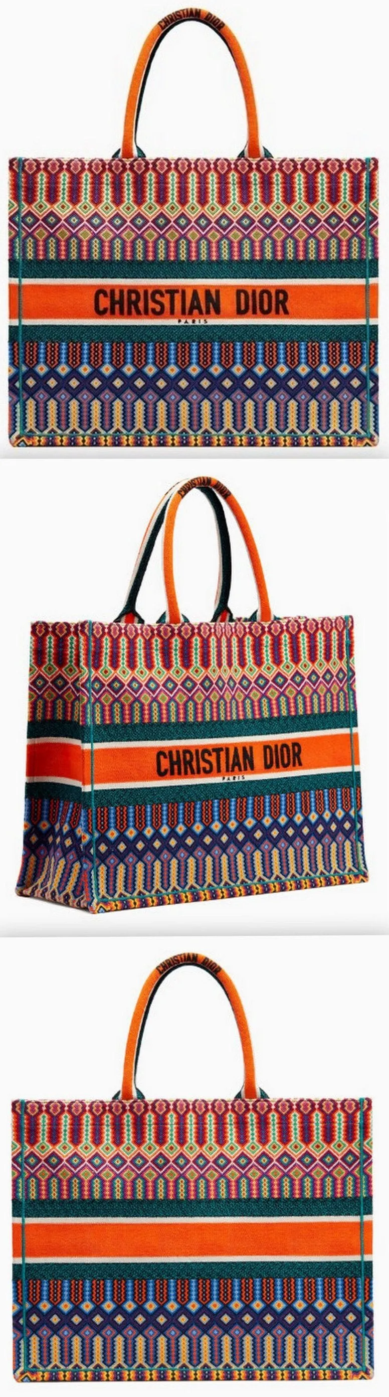 Book Tote Bag in Multi-Coloured Embroidered Canvas