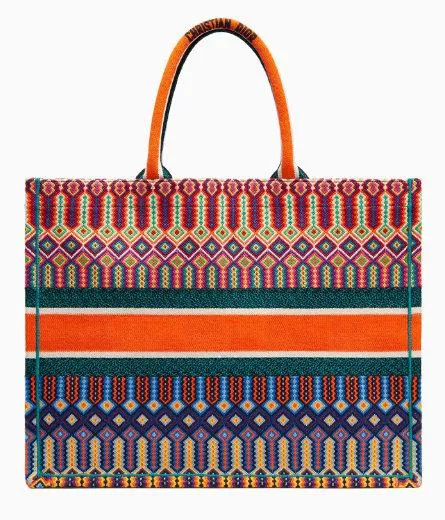 Book Tote Bag in Multi-Coloured Embroidered Canvas