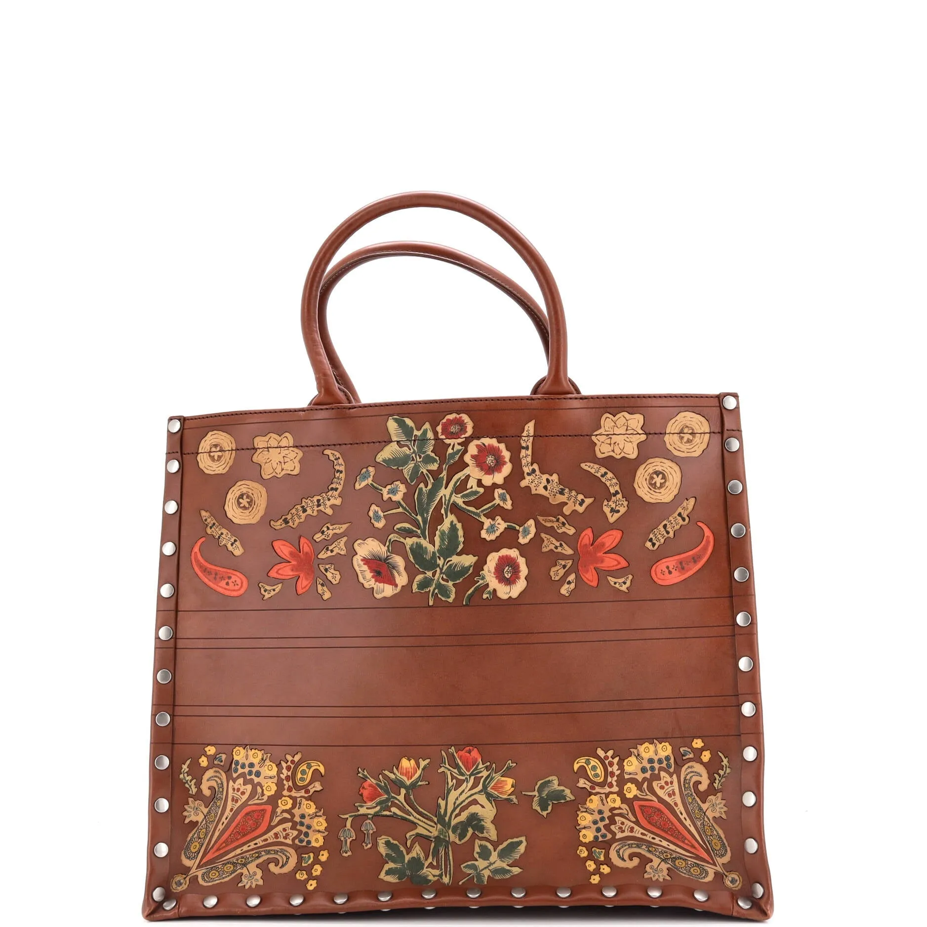 Book Tote Embroidered Studded Leather Large