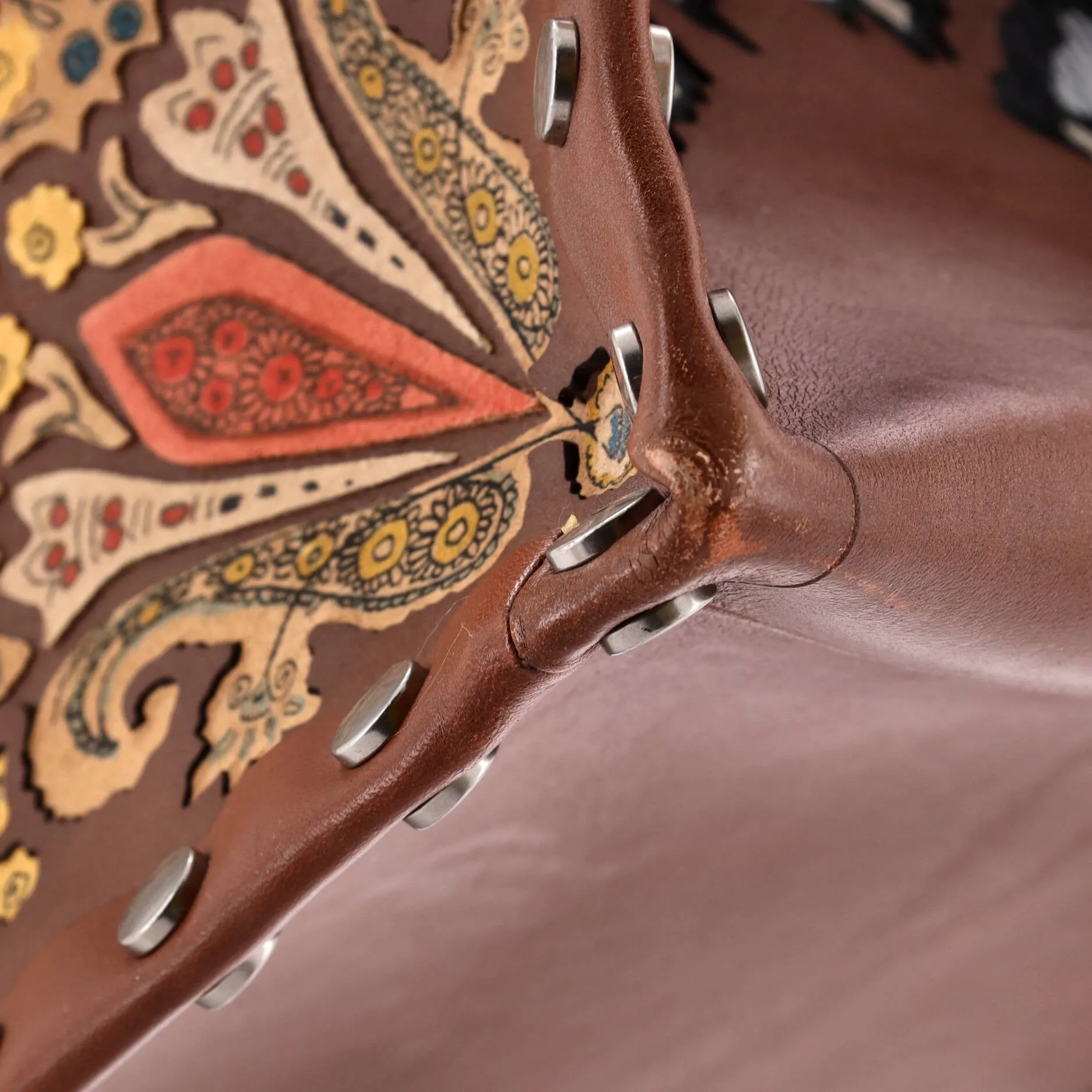 Book Tote Embroidered Studded Leather Large