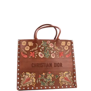 Book Tote Embroidered Studded Leather Large
