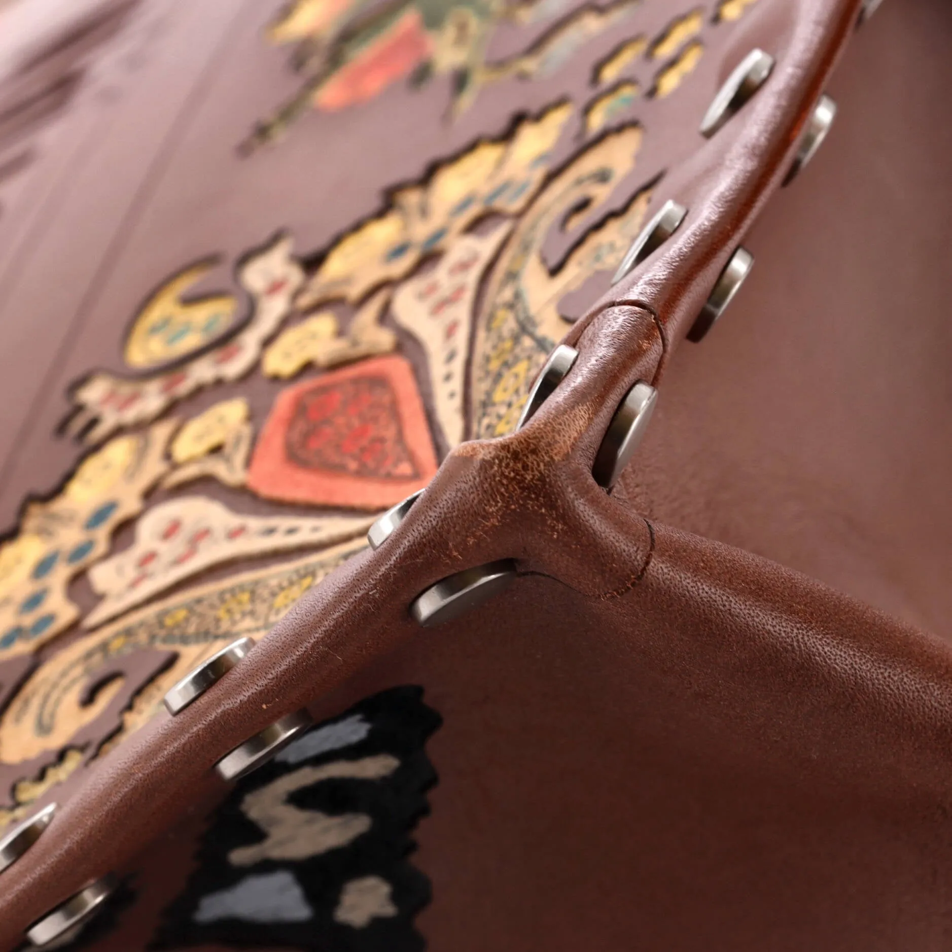 Book Tote Embroidered Studded Leather Large
