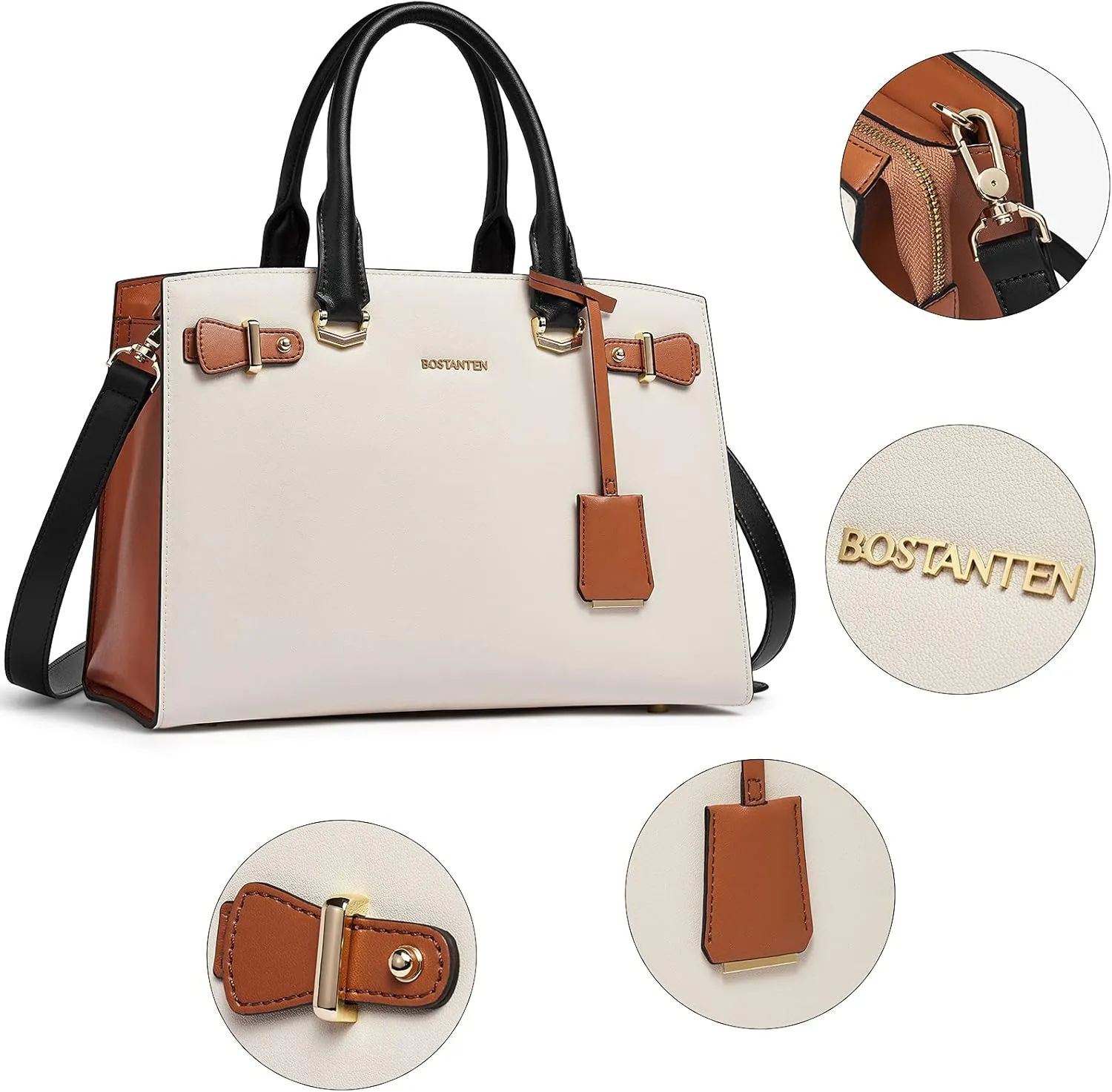 BOSTANTEN Women Leather Handbag Designer Satchel Purses Top Handle Shoulder Totes Crossbody Bag