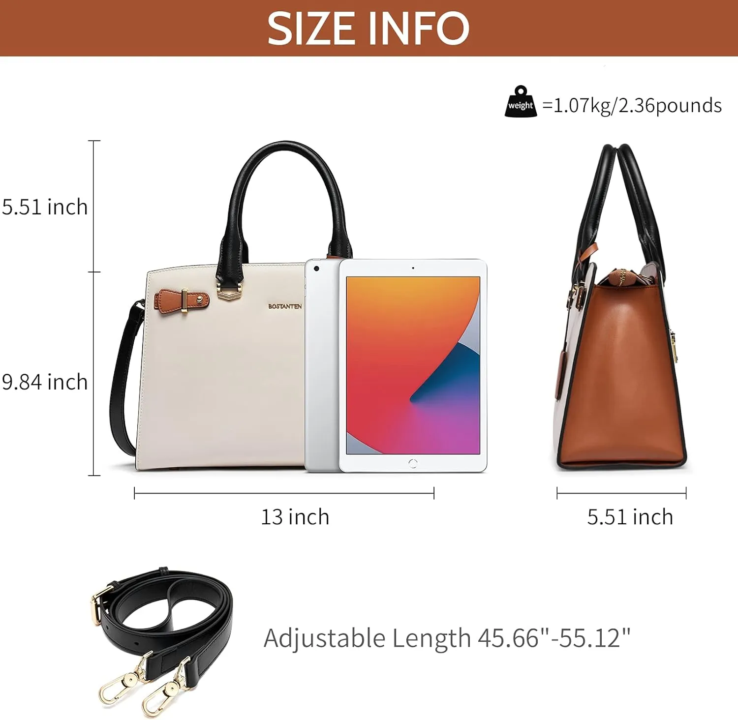 BOSTANTEN Women Leather Handbag Designer Satchel Purses Top Handle Shoulder Totes Crossbody Bag