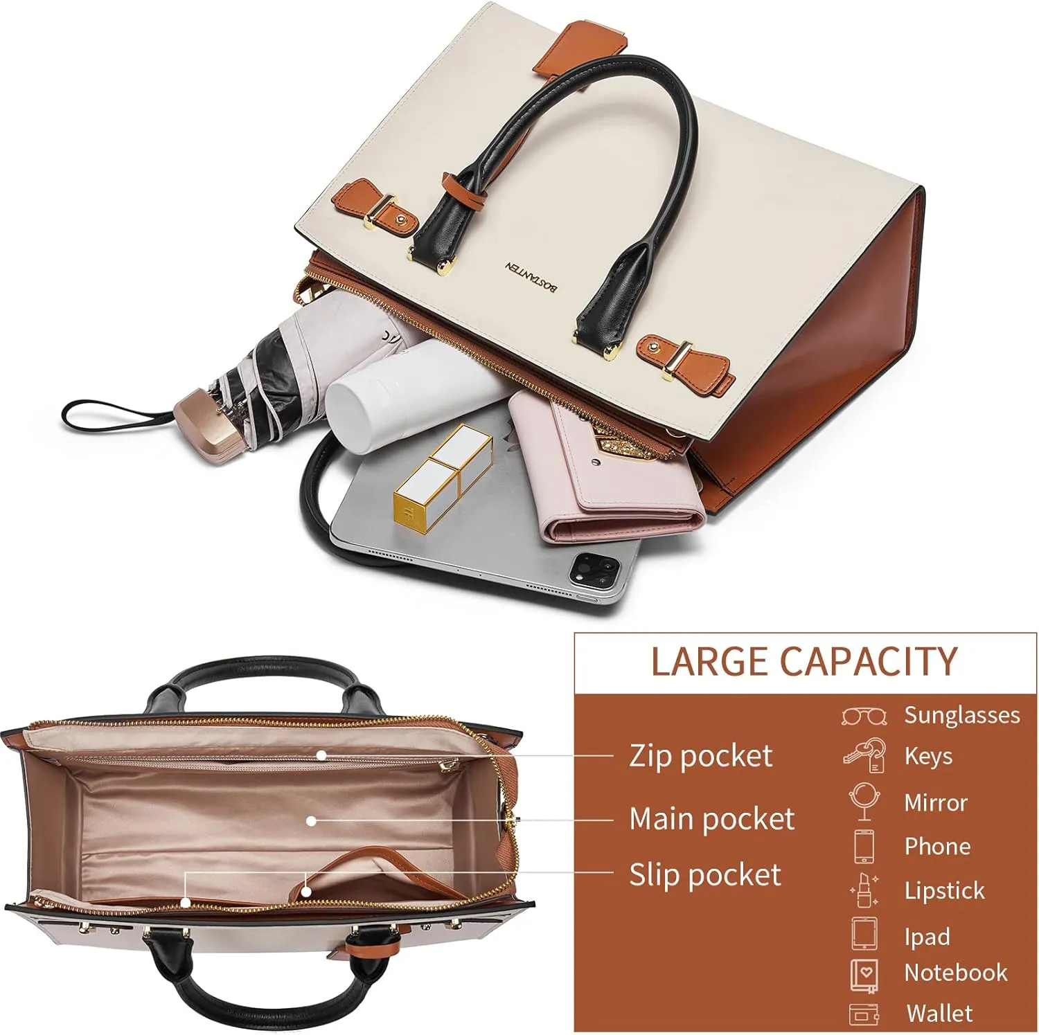BOSTANTEN Women Leather Handbag Designer Satchel Purses Top Handle Shoulder Totes Crossbody Bag