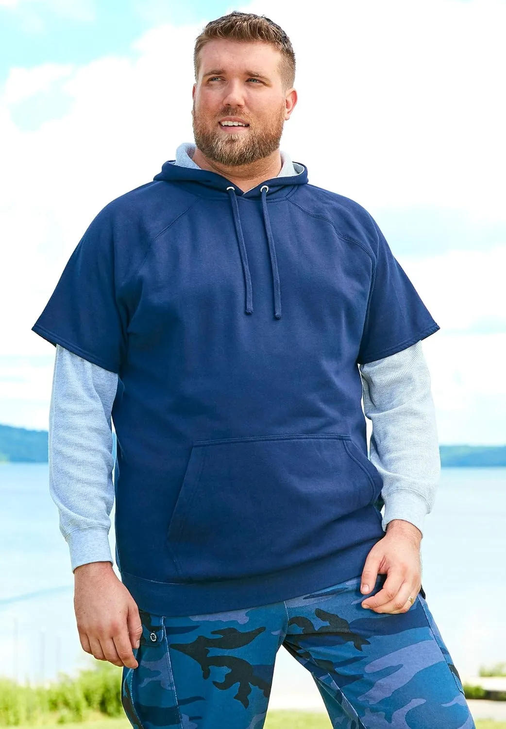 Boulder Creek by KingSize Men's Big & Tall Tall Thermal-Lined Layered Look Hoodie