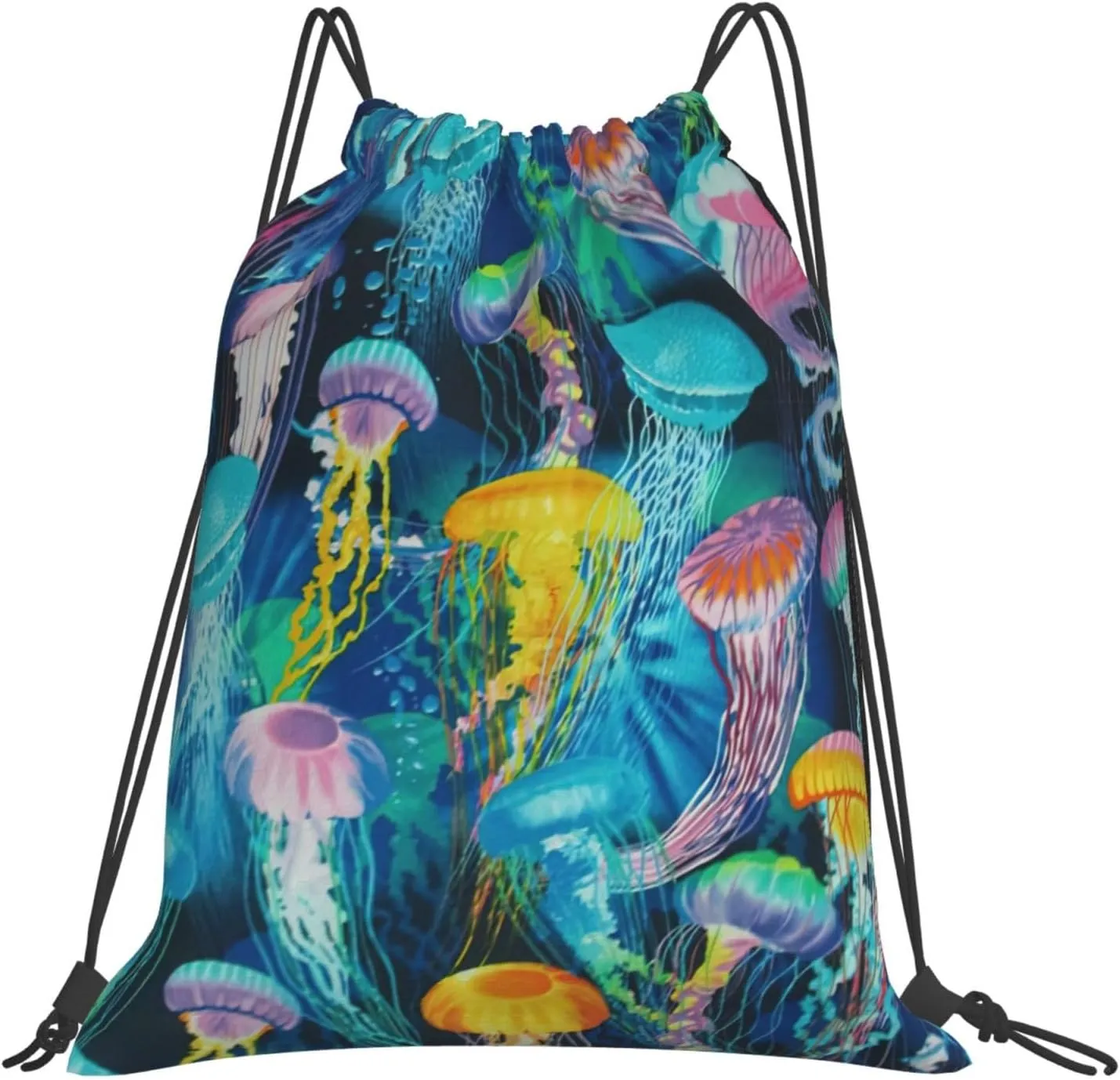 BREAUX Colored jellyfish print Leisure drawstring backpack, fitness bag, foldable fit for sports travel and daily use