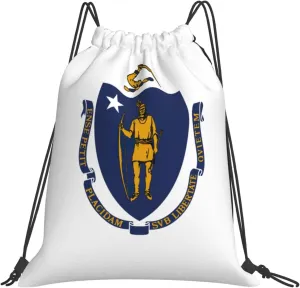 BREAUX Massachusetts State Flag print Leisure drawstring backpack, fitness bag, foldable fit for sports travel and daily use