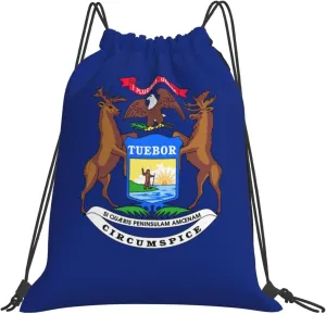 BREAUX Michigan State Flag print Leisure drawstring backpack, fitness bag, foldable fit for sports travel and daily use