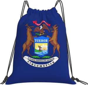 BREAUX Michigan State Flag print Leisure drawstring backpack, fitness bag, foldable fit for sports travel and daily use