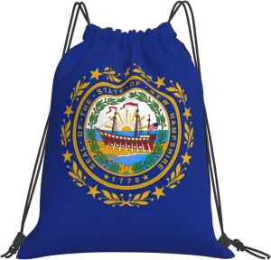 BREAUX New Hampshire state flag print Leisure drawstring backpack, fitness bag, foldable fit for sports travel and daily use