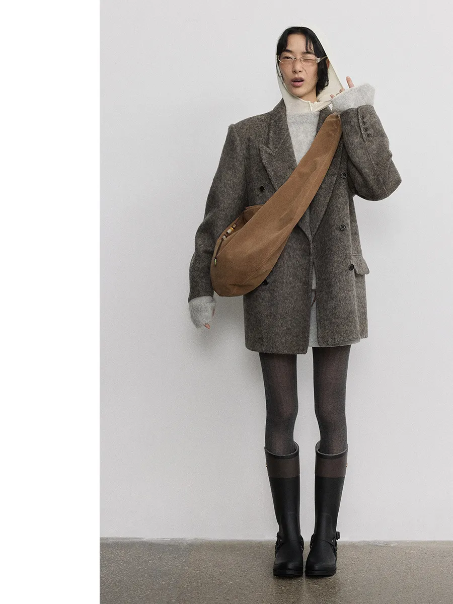 Brown Suede Beaded Tote Bag
