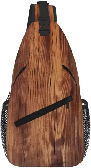 Brown Wood Grain Sling Bag For Women Men Travel Hiking Backpack Crossbody Shoulder Chest Bags Casual Daypack