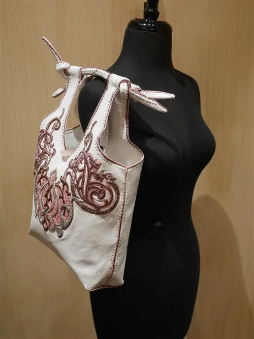 Buba White with Pink Embroidered Handbag