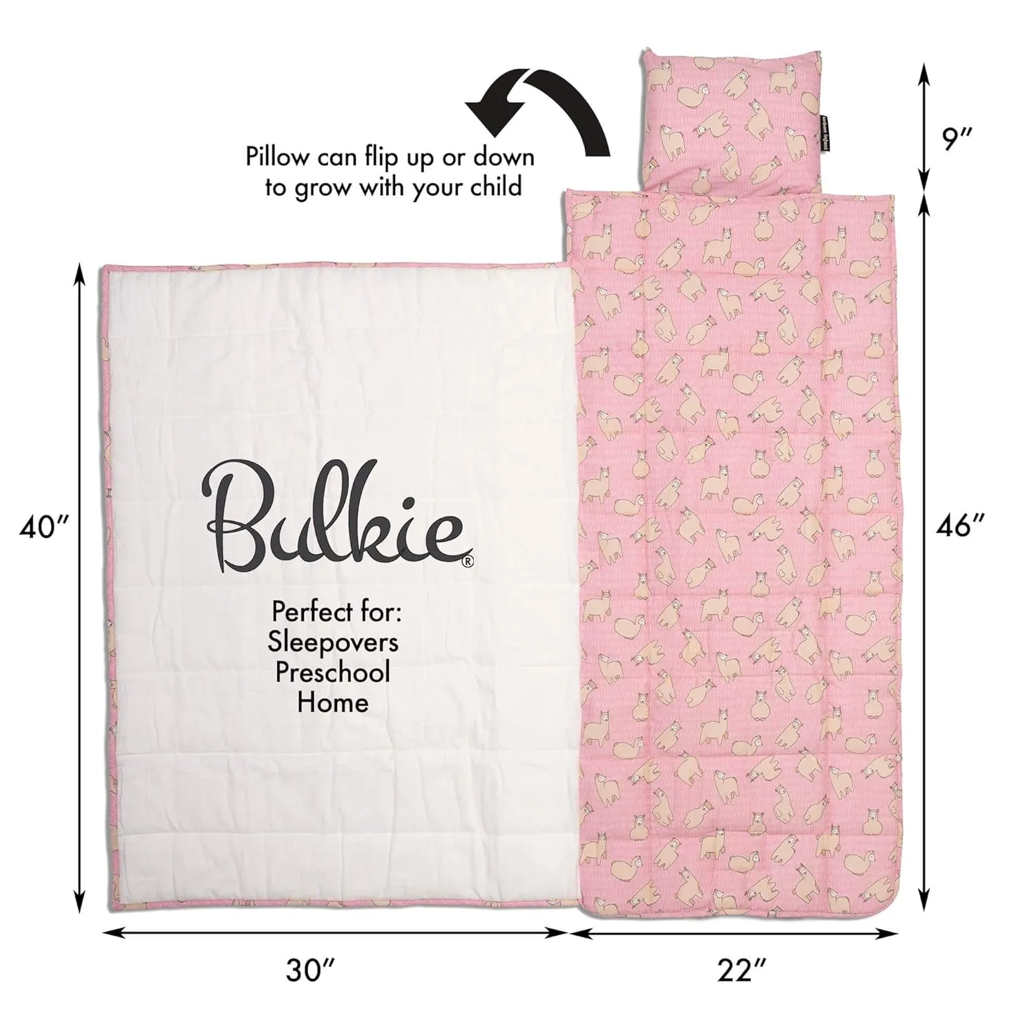 Bulkie Toddler Nap Mat - Sleep Mat for Kids Daycare and Preschool - Folds Up to Carry on Back - Llamas