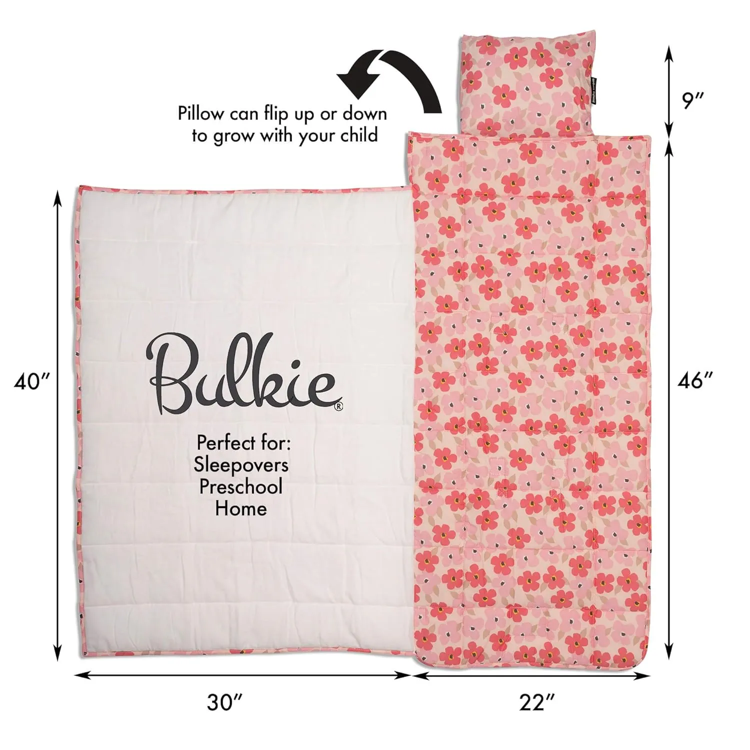 Bulkie Toddler Nap Mat - Sleep Mat for Kids Daycare and Preschool - Folds Up to Carry on Back - Poppies
