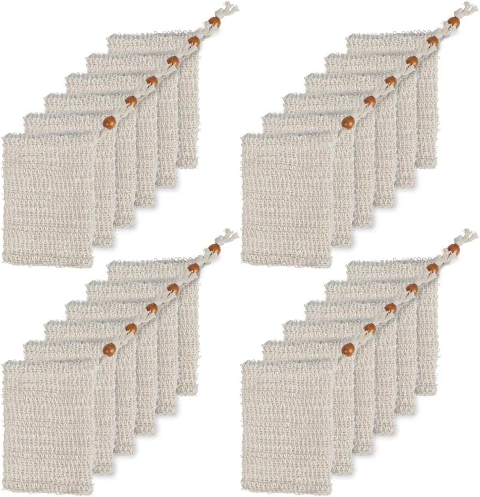 BUYGOO 30 Pack Soap Exfoliating Bag, Natural Soap Saver Hand Made Sisal Mesh Soap Bag Bar Soap Bag with Drawstring for Bath & Shower Use