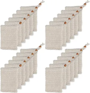 BUYGOO 30 Pack Soap Exfoliating Bag, Natural Soap Saver Hand Made Sisal Mesh Soap Bag Bar Soap Bag with Drawstring for Bath & Shower Use