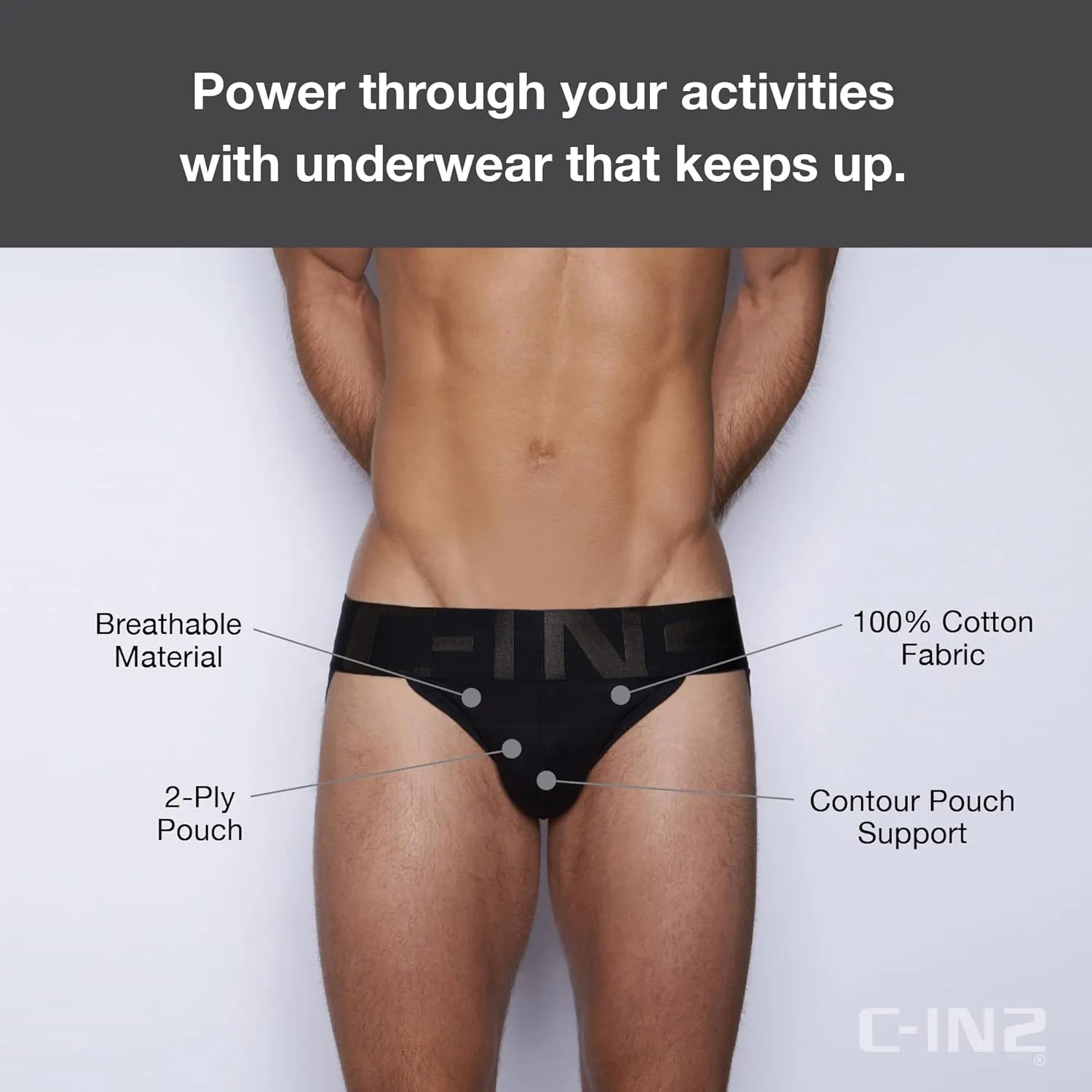 C-IN2 Core Jockstrap - Black Men's Underwear Center-Seam Contour Pouch Support - 100% Cotton