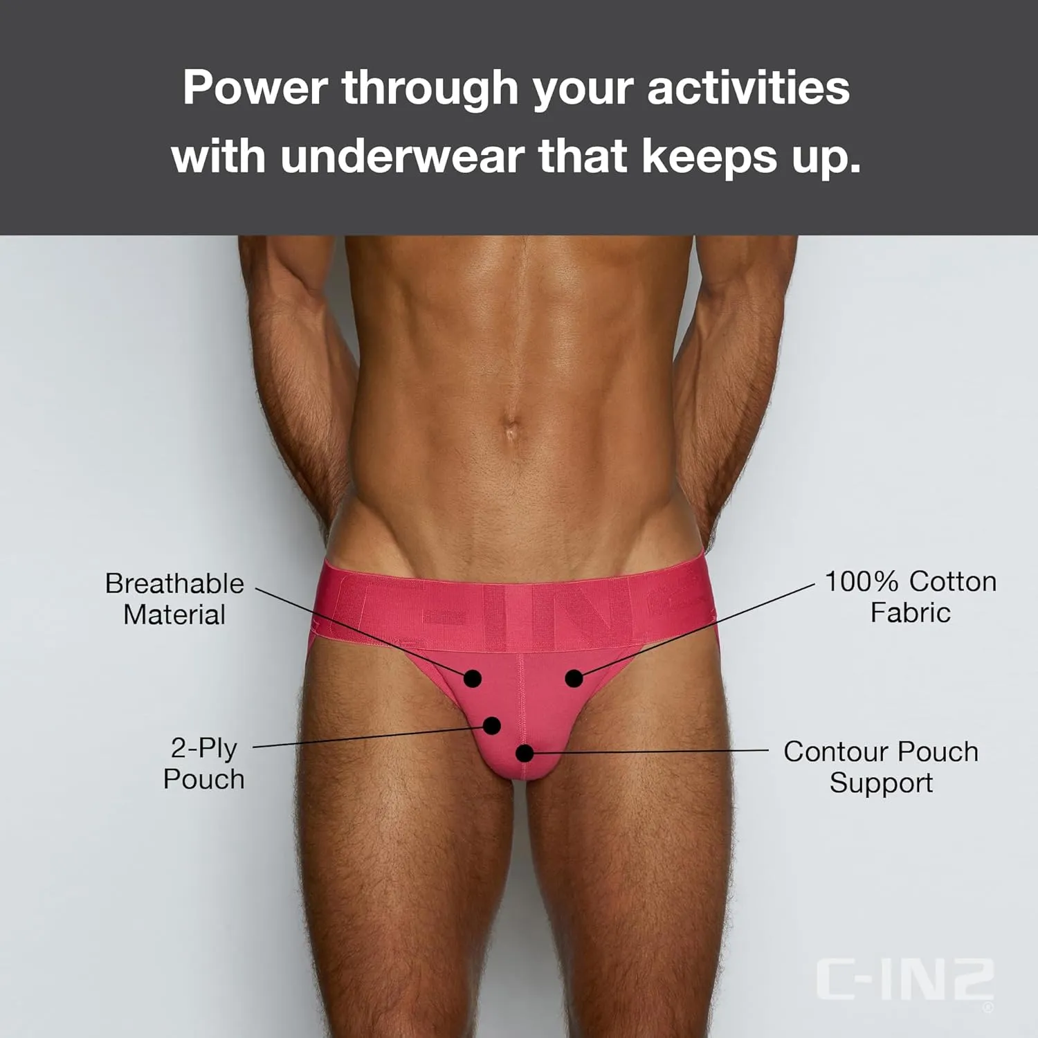 C-IN2 Core Jockstrap - Black Men's Underwear Center-Seam Contour Pouch Support - 100% Cotton