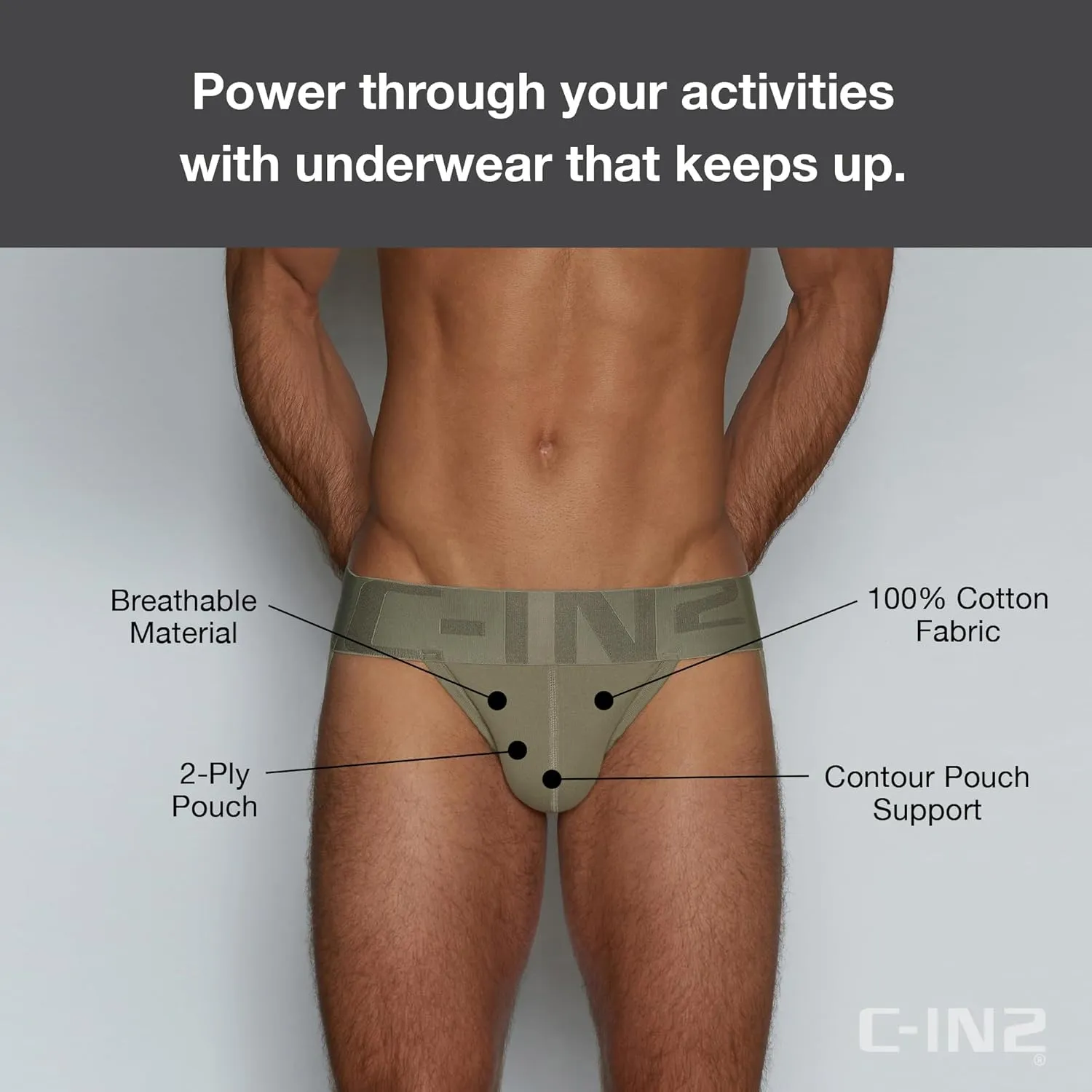 C-IN2 Core Jockstrap - Black Men's Underwear Center-Seam Contour Pouch Support - 100% Cotton