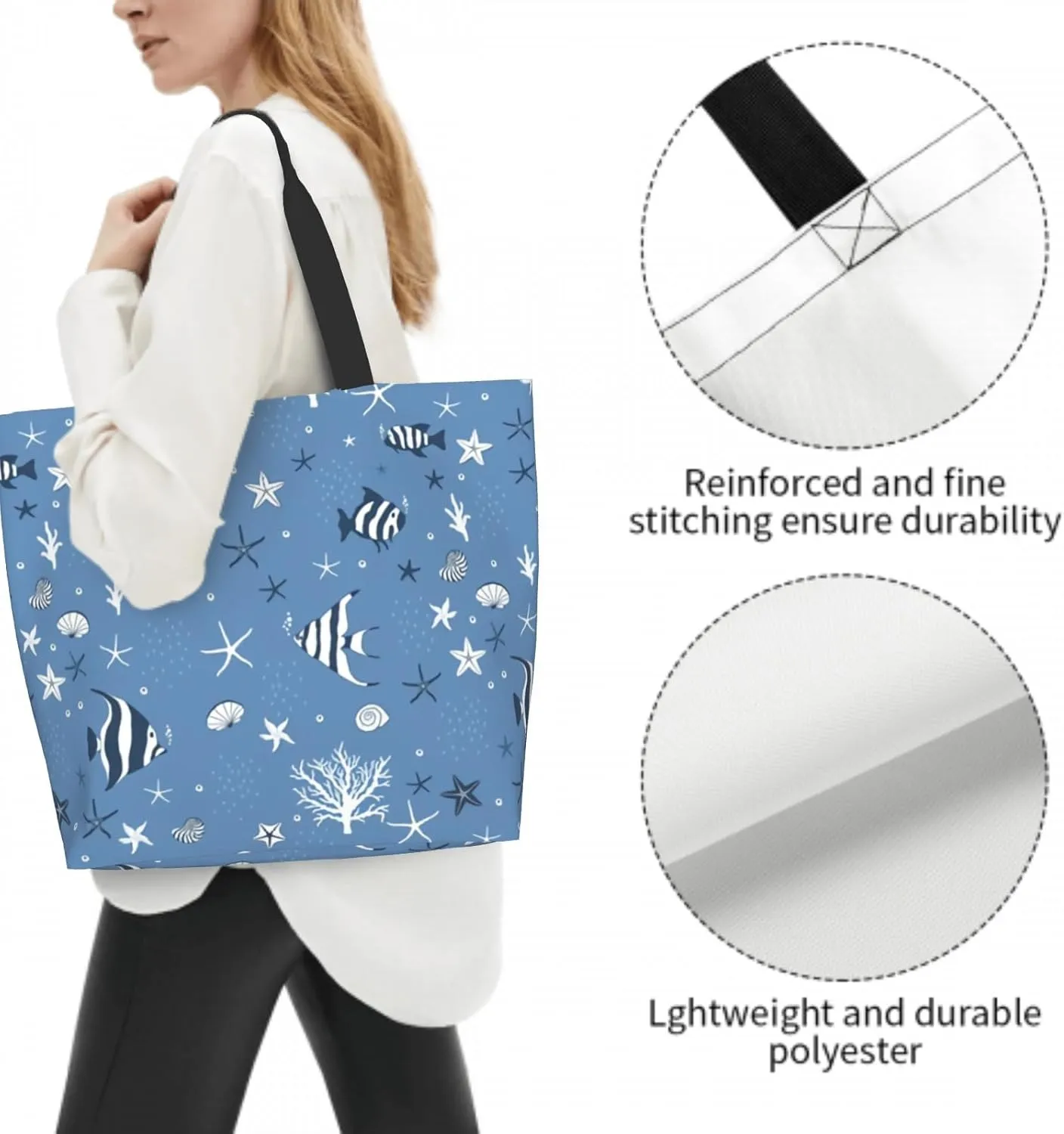 Cafl Tote Bag Shoulder Bag Large Reusable Shopping Bags Portable Storage Handbag