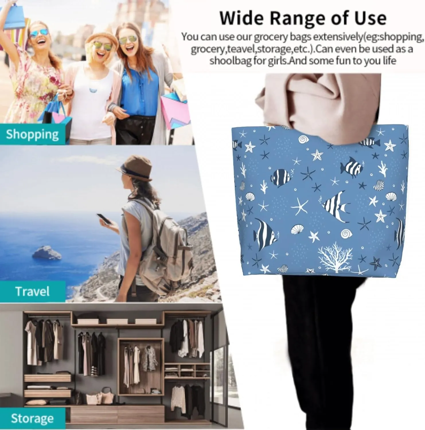 Cafl Tote Bag Shoulder Bag Large Reusable Shopping Bags Portable Storage Handbag