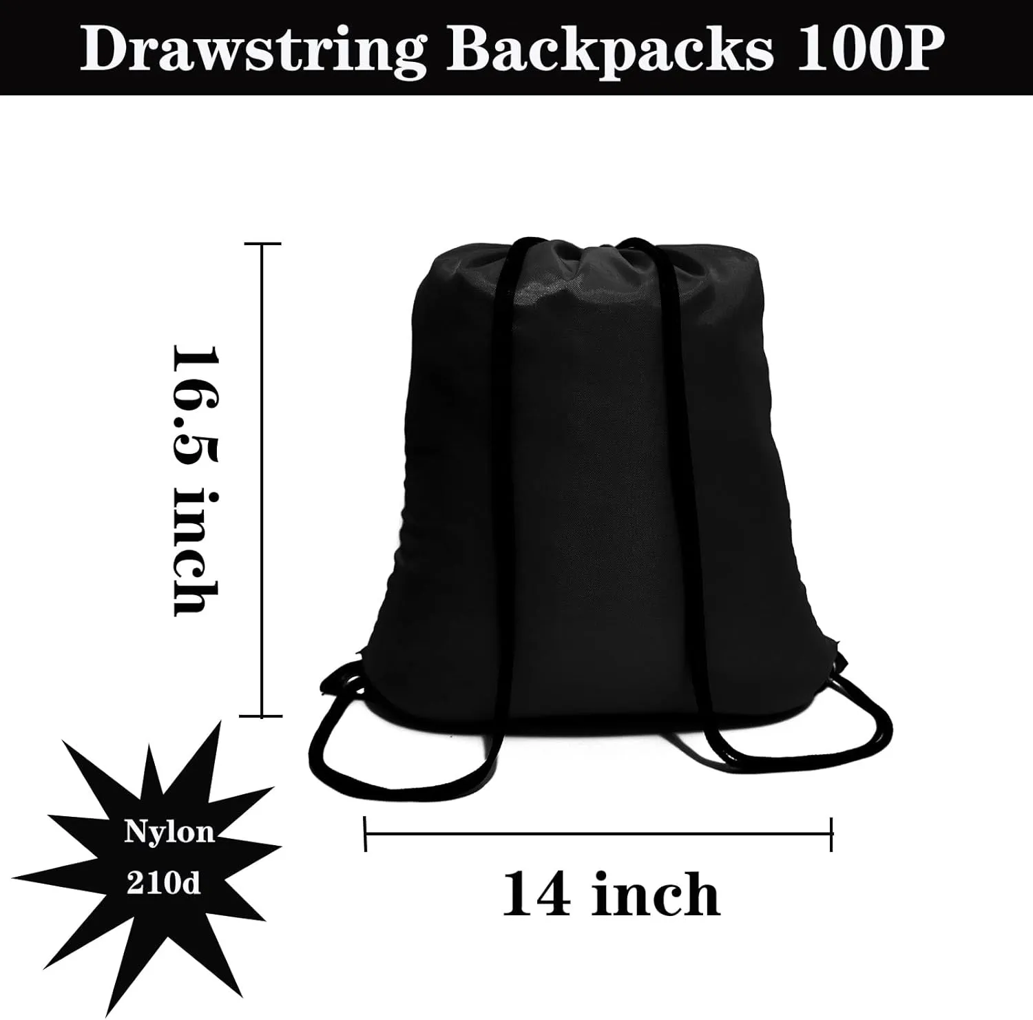 CAIHONG 100 Pack Drawstring Backpack Black Bulk Drawstring Bags Nylon String Backpack Gym Cinch Sack Backpack Sport Bag Draw String Party Bags for Men or Women