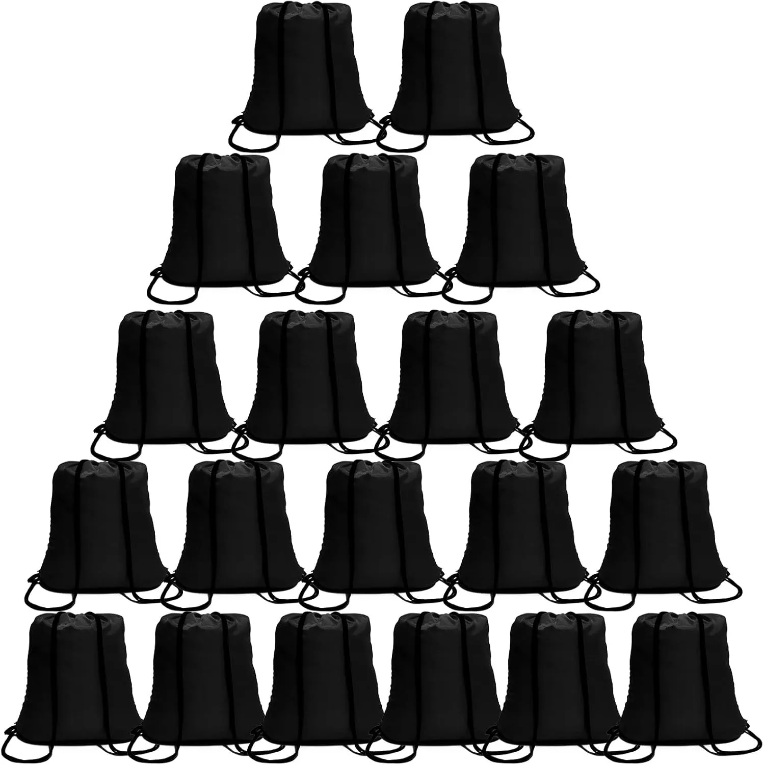CAIHONG 100 Pack Drawstring Backpack Black Bulk Drawstring Bags Nylon String Backpack Gym Cinch Sack Backpack Sport Bag Draw String Party Bags for Men or Women
