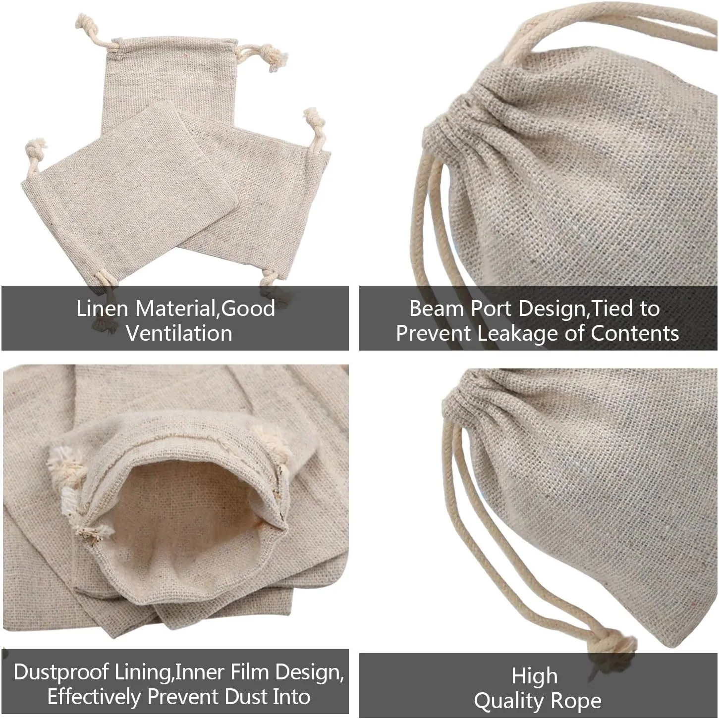 calary 100pcs Double Canvas Drawstring Bag Cotton Pouch Gift Sachet Bags Muslin Bag Reusable Tea Bag 2.75x4 Inch