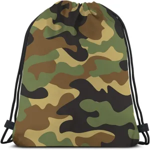 Camouflage Pattern Drawstring Bags Backpack Bag Green Brow Black Olive Military Classic Camo Woodland Army Sport Gym Sack Drawstring Bag String Bag Yoga Bag for Men Women