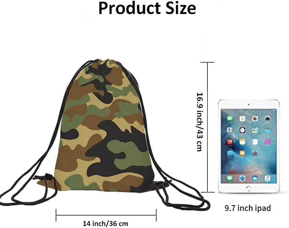 Camouflage Pattern Drawstring Bags Backpack Bag Green Brow Black Olive Military Classic Camo Woodland Army Sport Gym Sack Drawstring Bag String Bag Yoga Bag for Men Women