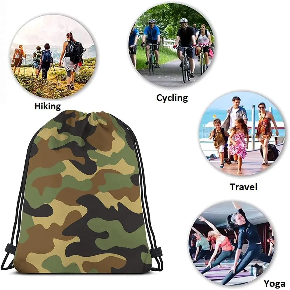 Camouflage Pattern Drawstring Bags Backpack Bag Green Brow Black Olive Military Classic Camo Woodland Army Sport Gym Sack Drawstring Bag String Bag Yoga Bag for Men Women