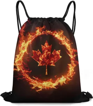 Canada Flag Canadian Flame Flag Travel Drawstring Bag Waterproof String Backpack Gym Sackpack Sport Bag
