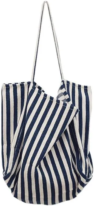 Canvas Shoulder Purse Casual Tote Bag Hobo Women Foldable Shoulder Handbag for Beach Picnic Vacation Shopping Blue