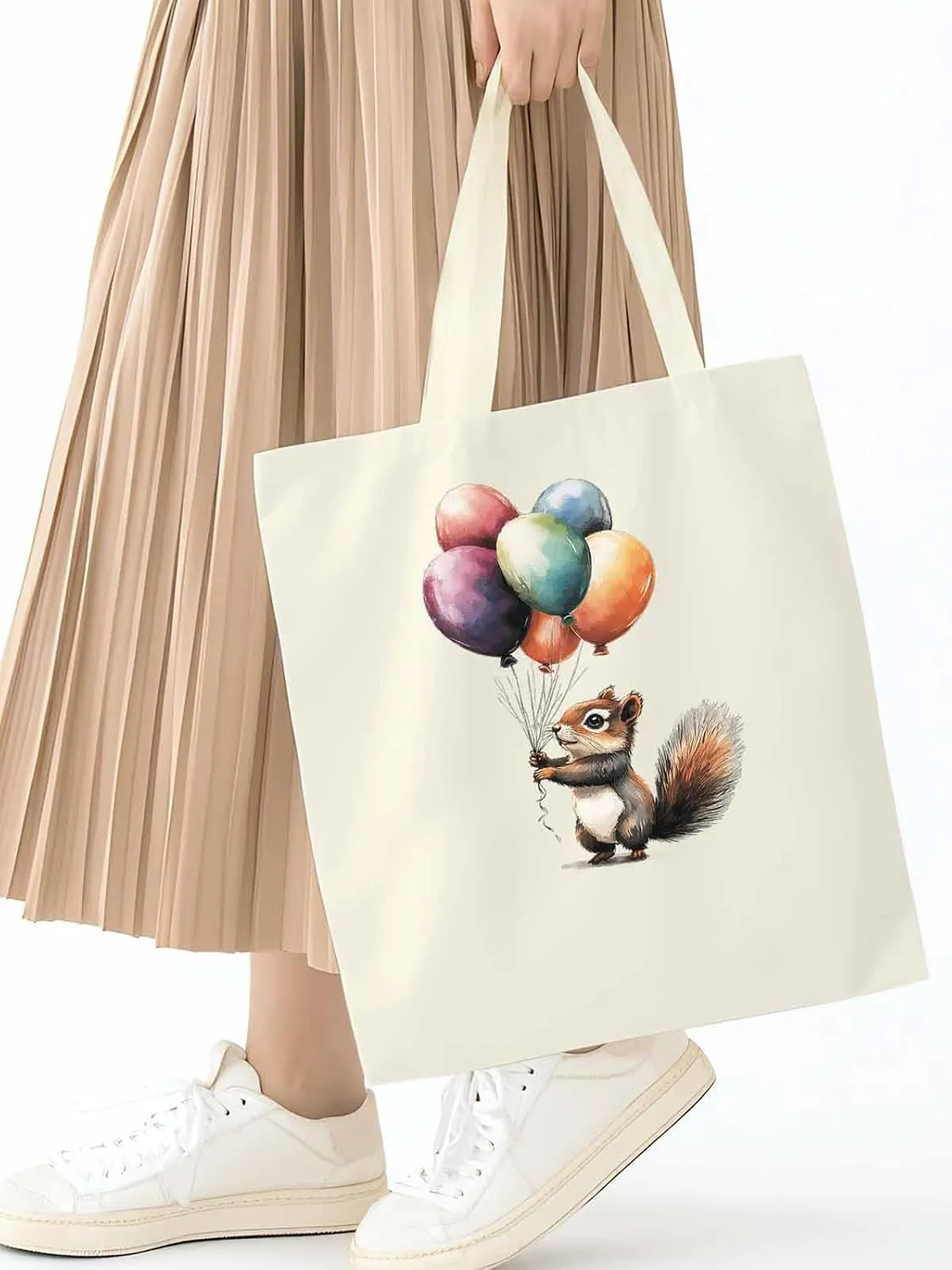 Canvas Tote Bag, Colorful Squirrel Balloon patterned Canvas Tote Handbags for Women Shoulder Bag,