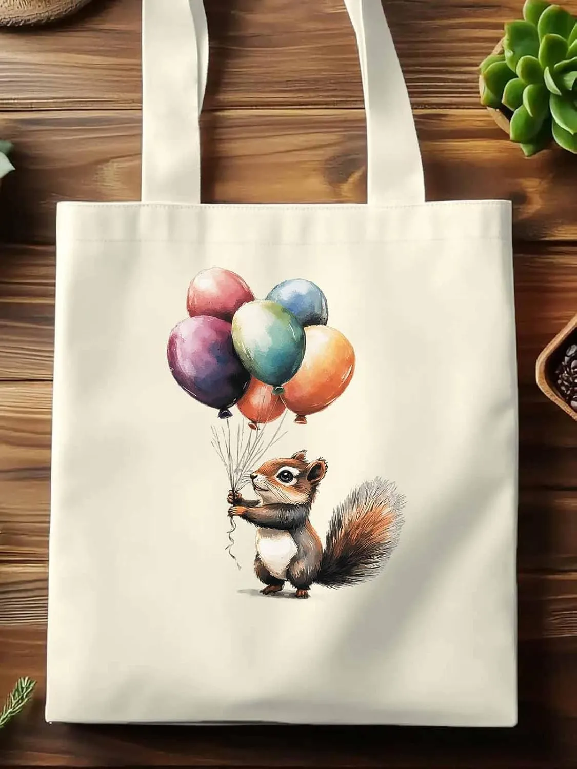 Canvas Tote Bag, Colorful Squirrel Balloon patterned Canvas Tote Handbags for Women Shoulder Bag,