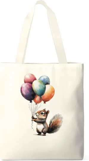 Canvas Tote Bag, Colorful Squirrel Balloon patterned Canvas Tote Handbags for Women Shoulder Bag,