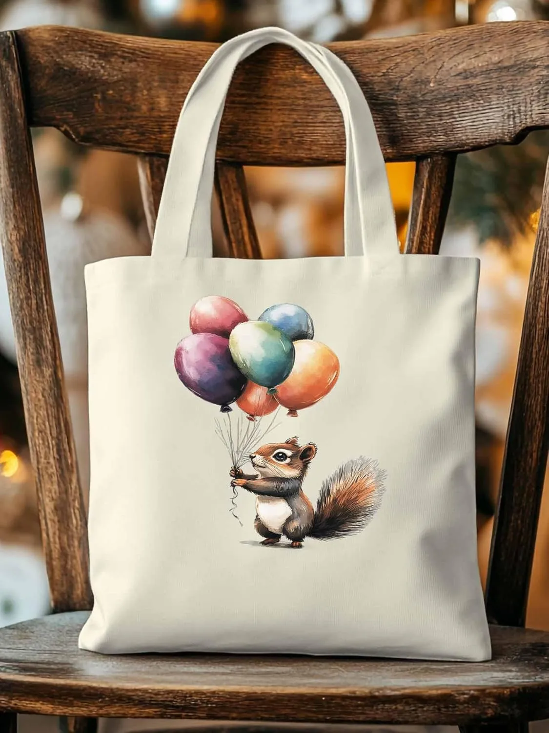 Canvas Tote Bag, Colorful Squirrel Balloon patterned Canvas Tote Handbags for Women Shoulder Bag,