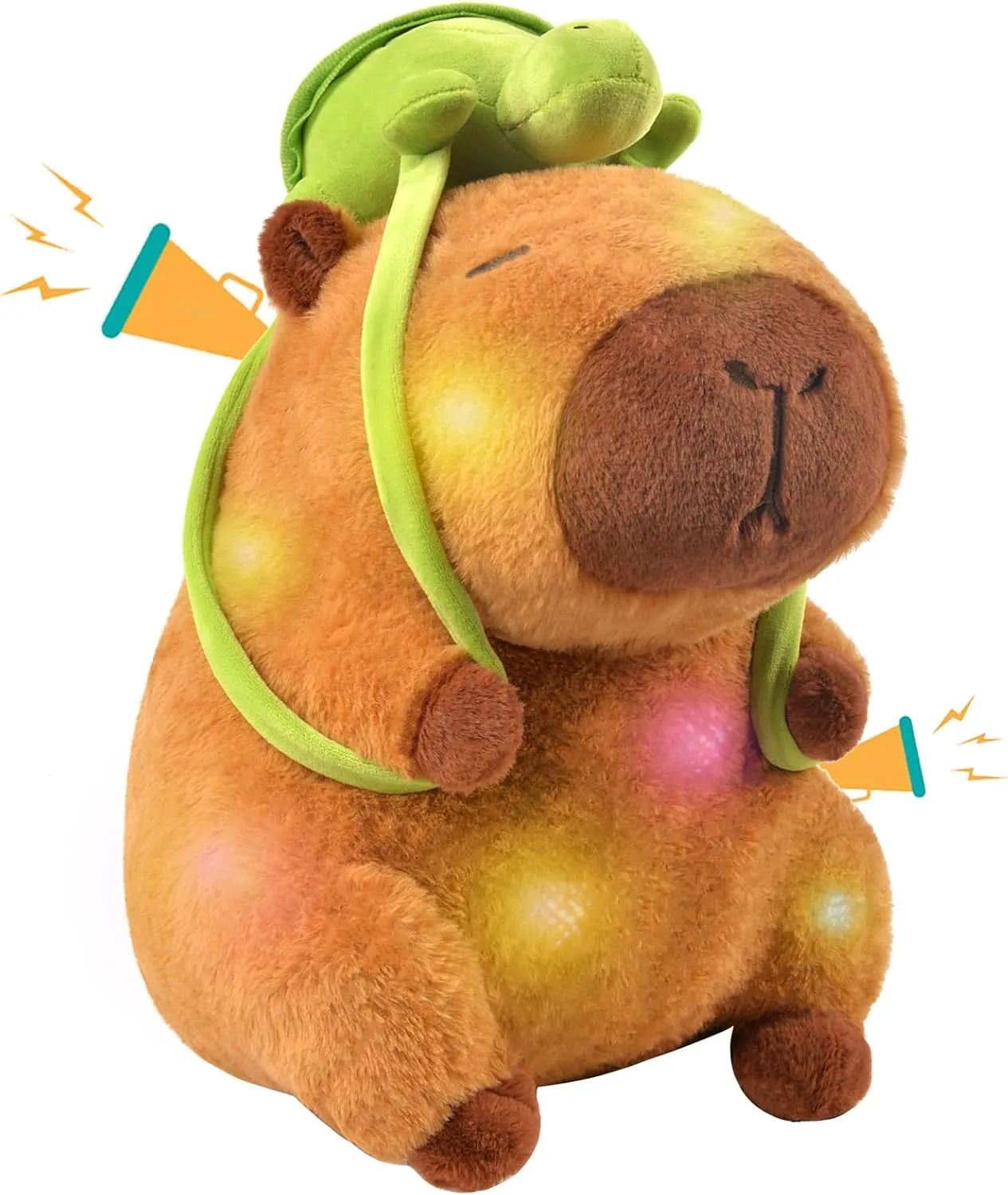 Capybara Plush Stuffed Animal Toy - 9" Light up & Plays Real Capybara Sounds Plushie with Wearable Turtle Backpack, Cute Birthday Gifts, Funny Capybara Pillow Stuffies for Baby Girls Boys Kids