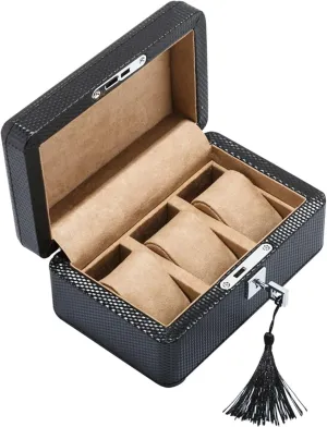 Carbon Fiber Leather Watch Box Mechanical Watch Display Box Collection Storage Box With Lock, Watch Stand, Black(Beige)