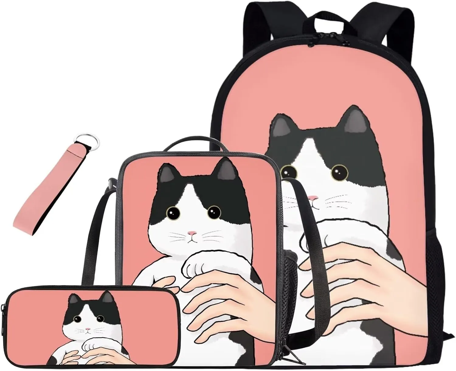 Cartoon Cat Backpack Set for Boys 6-8 Lightweight Bookbag for Middle School Students Teens Shoulder Bag with Adjustable Strap for Primary Elementary High School/Outdoor/Travel/Sports
