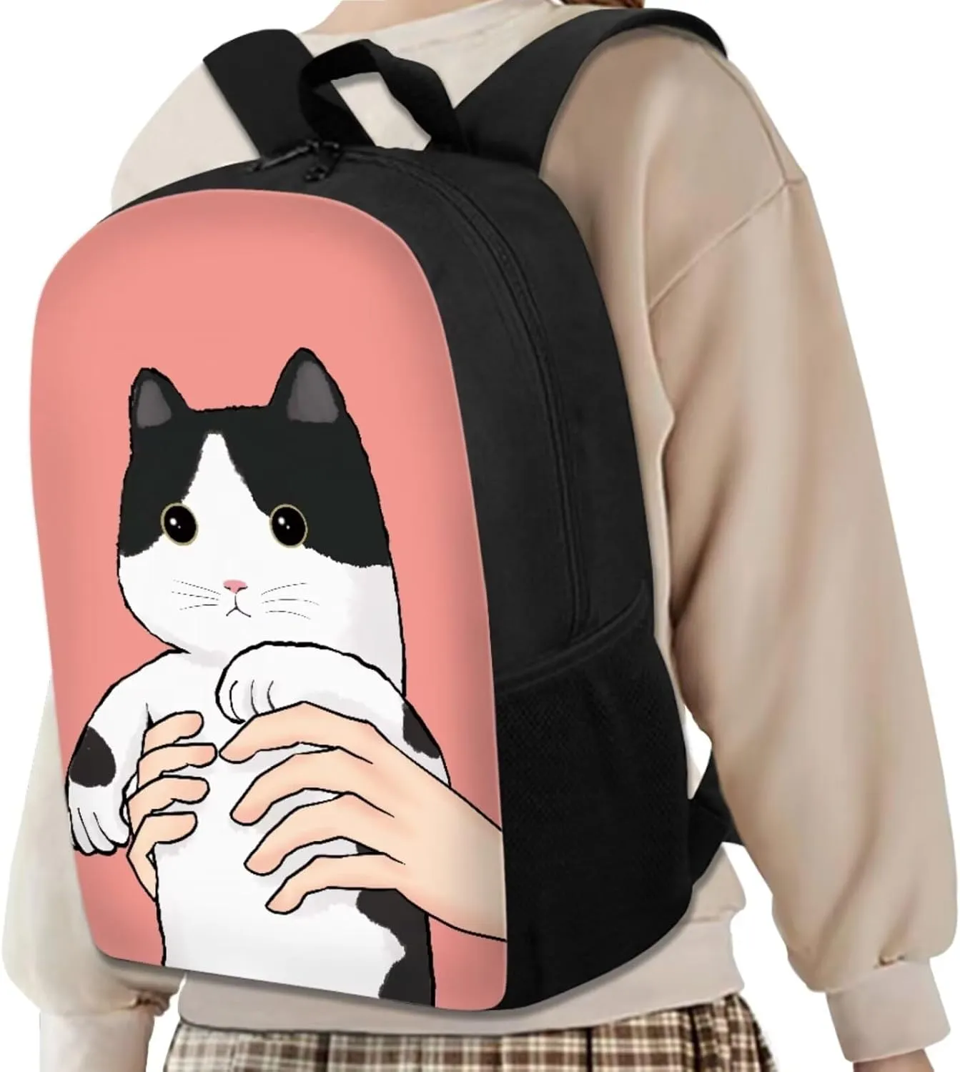 Cartoon Cat Backpack Set for Boys 6-8 Lightweight Bookbag for Middle School Students Teens Shoulder Bag with Adjustable Strap for Primary Elementary High School/Outdoor/Travel/Sports