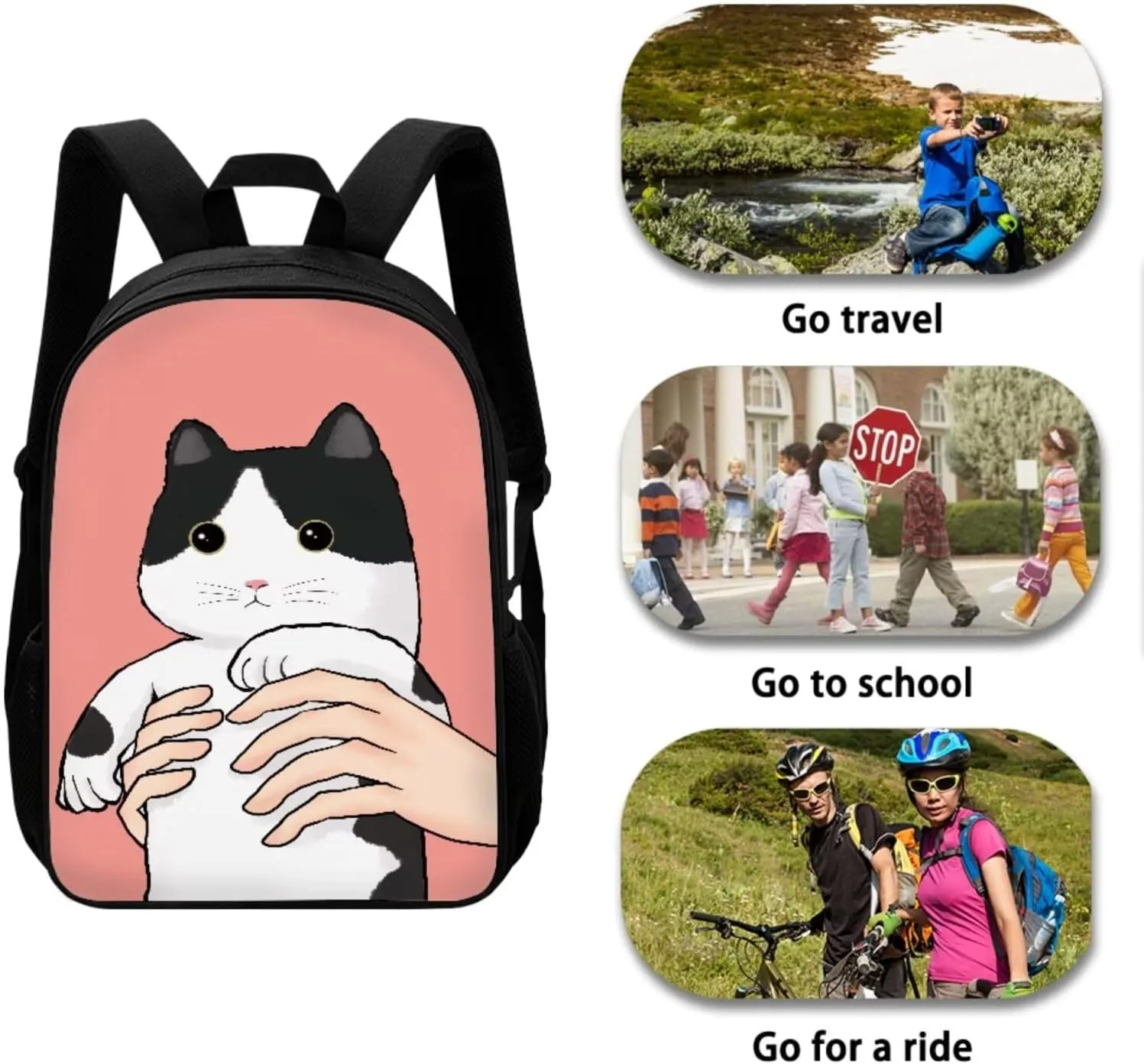 Cartoon Cat Backpack Set for Boys 6-8 Lightweight Bookbag for Middle School Students Teens Shoulder Bag with Adjustable Strap for Primary Elementary High School/Outdoor/Travel/Sports