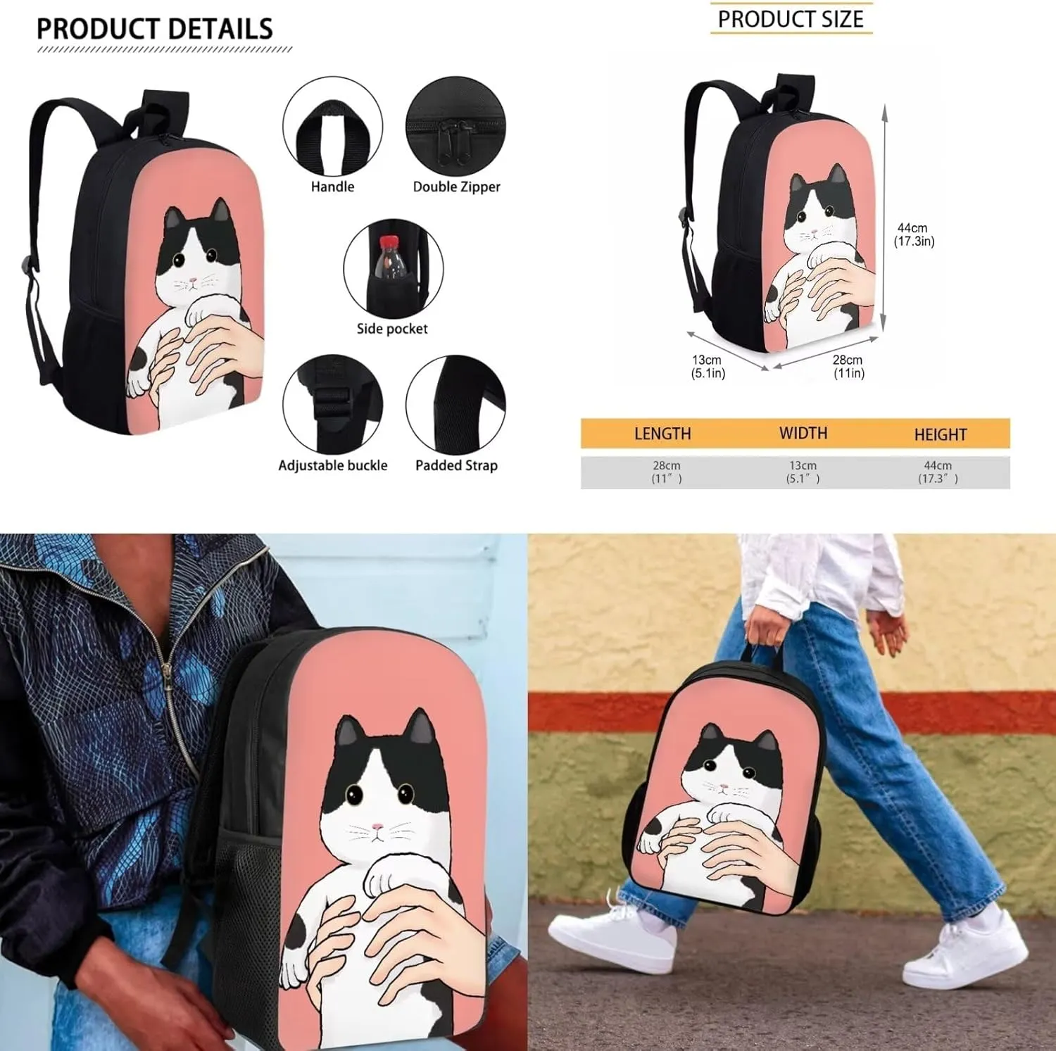 Cartoon Cat Backpack Set for Boys 6-8 Lightweight Bookbag for Middle School Students Teens Shoulder Bag with Adjustable Strap for Primary Elementary High School/Outdoor/Travel/Sports