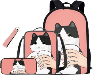 Cartoon Cat Backpack Set for Boys 6-8 Lightweight Bookbag for Middle School Students Teens Shoulder Bag with Adjustable Strap for Primary Elementary High School/Outdoor/Travel/Sports