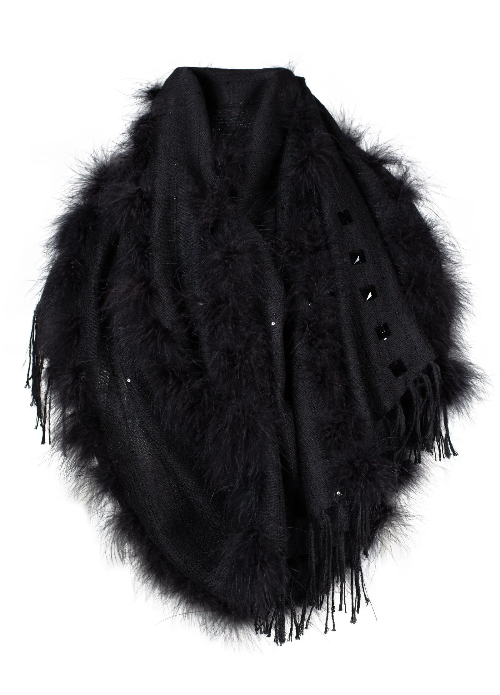 Cashmere Sequined Feather & Beaded Scarf
