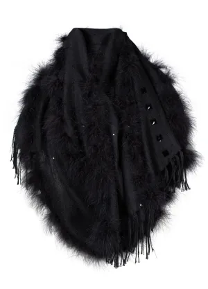 Cashmere Sequined Feather & Beaded Scarf