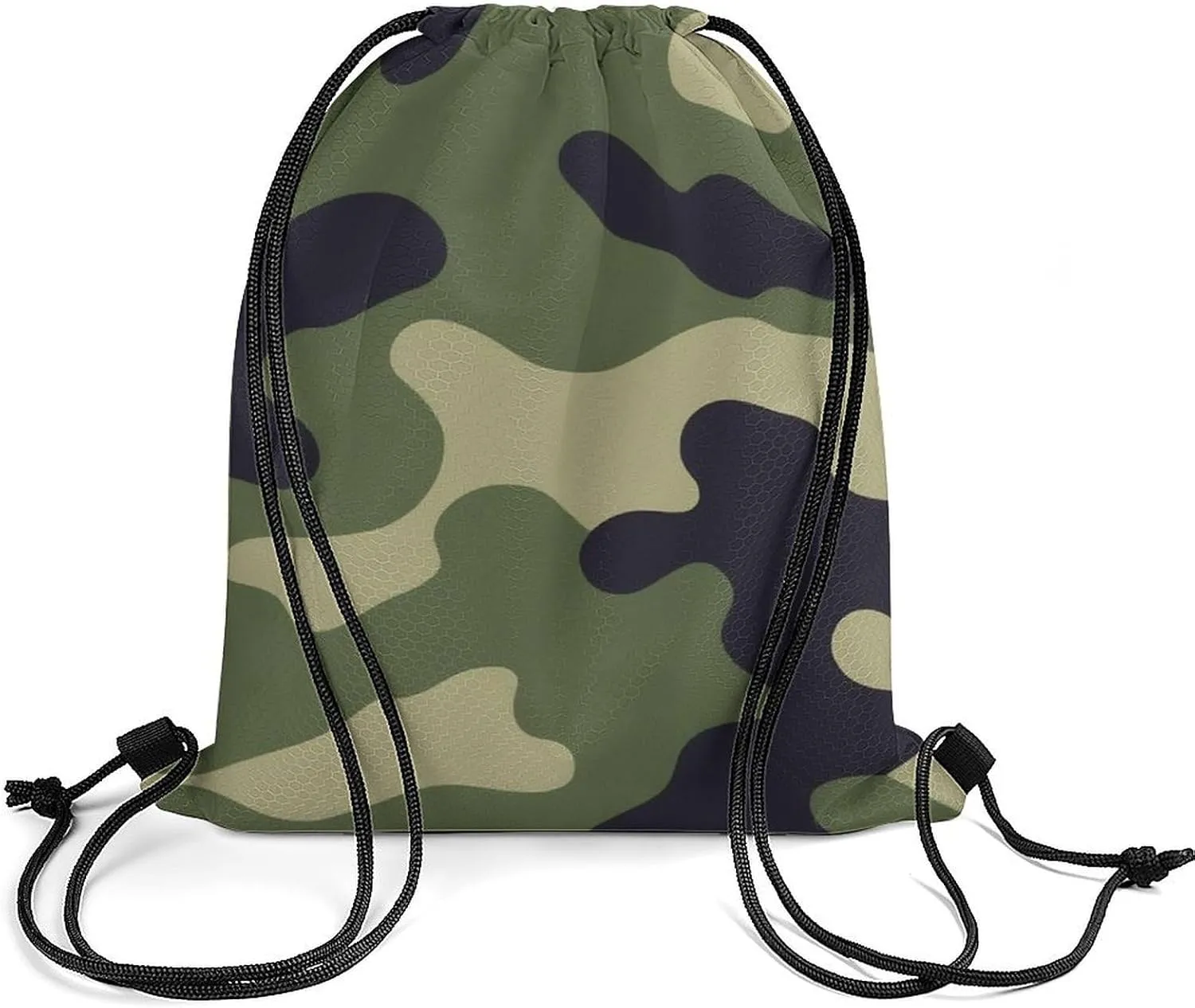 Casual Backpack Shoulder Bag, Green Camo Army Camouflage 3D Print Waterproof Drawstring Bag Large Capacity Sack Bags Durable Sports Gym Bags for Women and Men