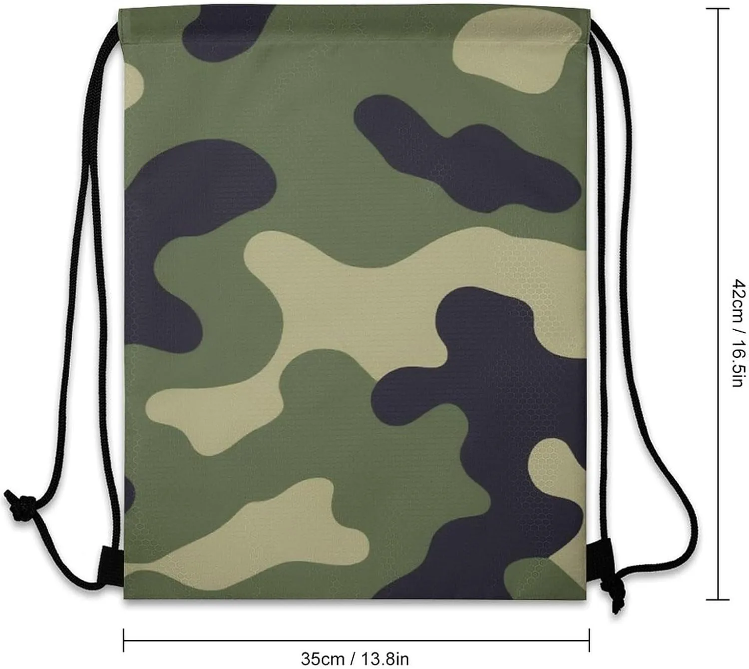 Casual Backpack Shoulder Bag, Green Camo Army Camouflage 3D Print Waterproof Drawstring Bag Large Capacity Sack Bags Durable Sports Gym Bags for Women and Men